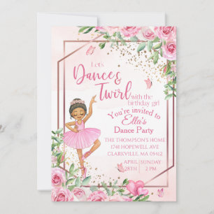 Invitación Cumpleaños de baile de ballet en acuarela rosa