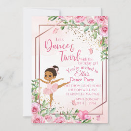 Invitación Cumpleaños de baile de ballet rosa acuarela