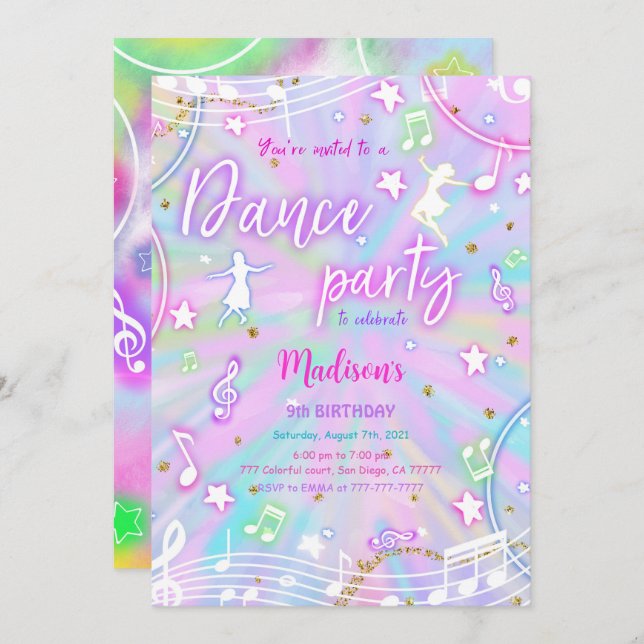 Invitación Cumpleaños de baile editable (Anverso / Reverso)