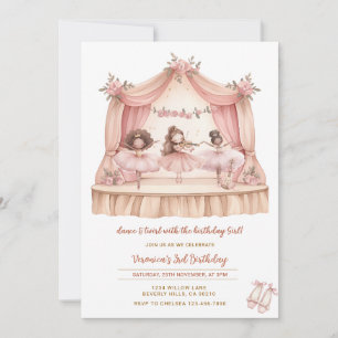 Invitación Cumpleaños de baile y giro de bailarina rosa afric