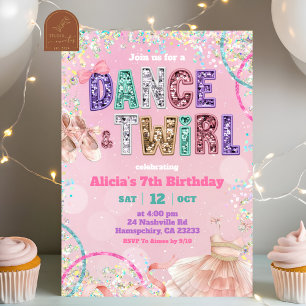 Invitación Cumpleaños de baile y giro de ballet con lentejuel