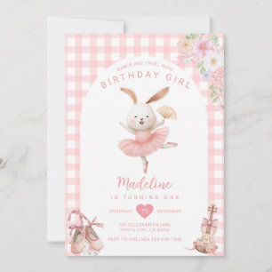 Invitación Cumpleaños de baile y giro de conejo bailarina ros
