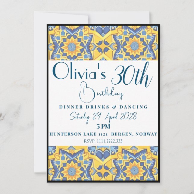 Invitación Cumpleaños de baldosas trippy con líneas en blanco (Anverso)