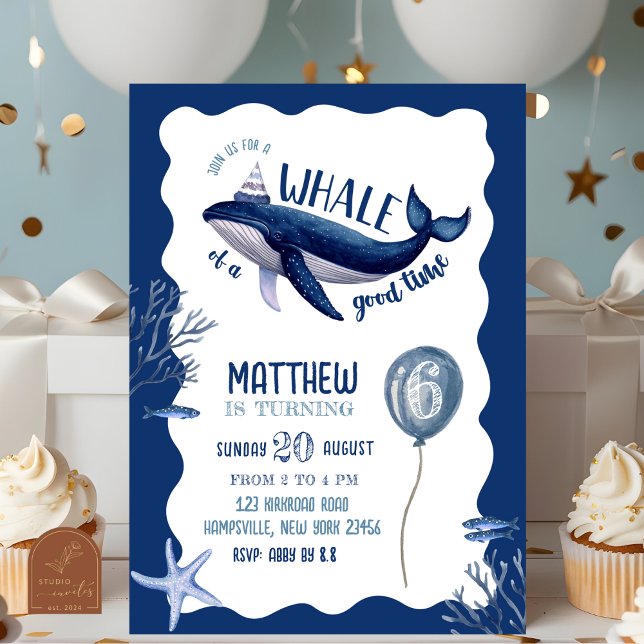 Invitación Cumpleaños de ballena extravagante azul (Subido por el creador)