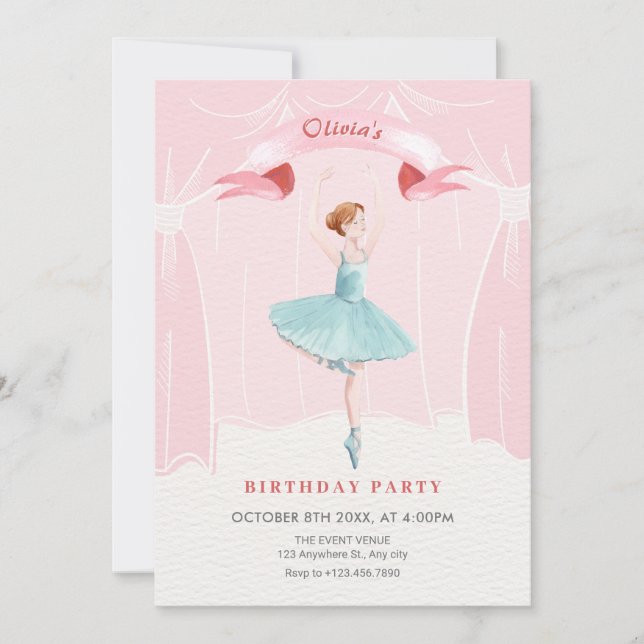 Invitación cumpleaños de Ballerina (Anverso)