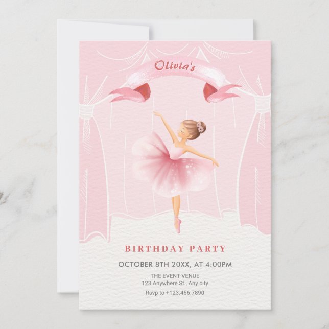 Invitación Cumpleaños de Ballerina chica (Anverso)