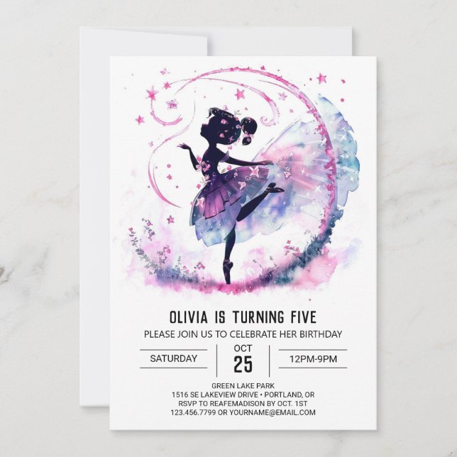 Invitación Cumpleaños de Ballerina Digital de chicas (Anverso)
