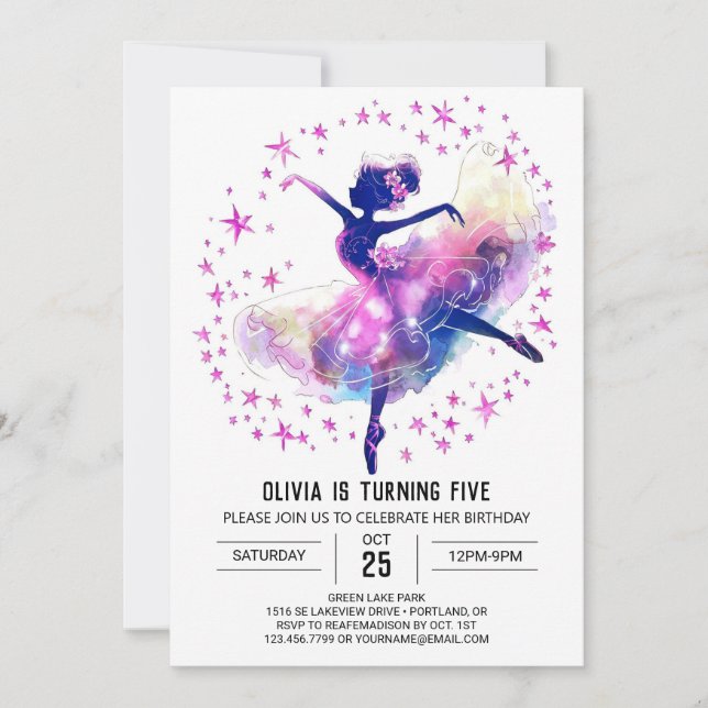 Invitación Cumpleaños de Ballerina Infantil Imprimible (Anverso)