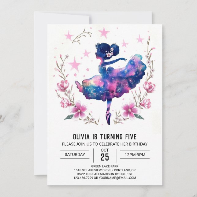 Invitación Cumpleaños de Ballerina para Niños Digitales (Anverso)