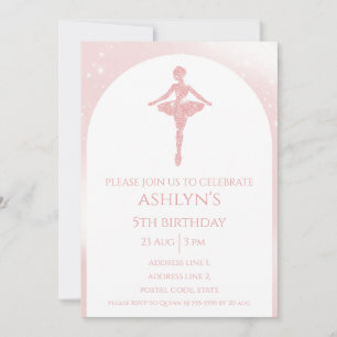 Invitación Cumpleaños de ballet personalizado con brillo rosa
