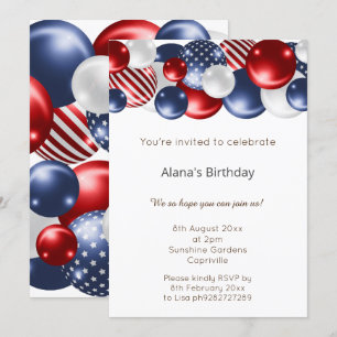 INVITACIÓN CUMPLEAÑOS DE BALLÓN PATRIÓTICO ROJO AZUL BLANCO