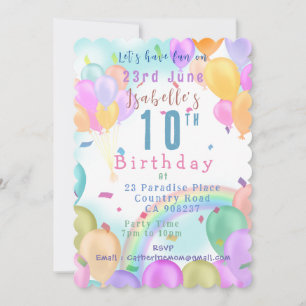 Invitación Cumpleaños de Balloon Pastel