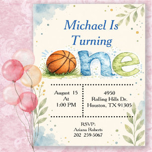 Invitación Cumpleaños de baloncesto acuarela