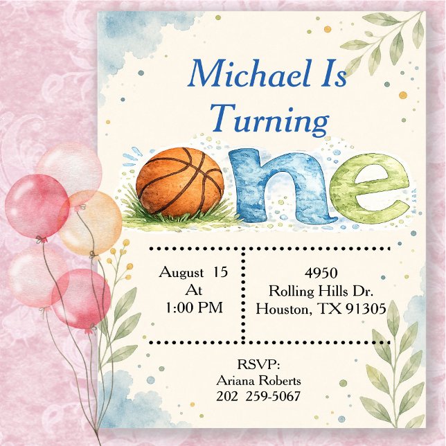 Invitación Cumpleaños de baloncesto acuarela (Subido por el creador)