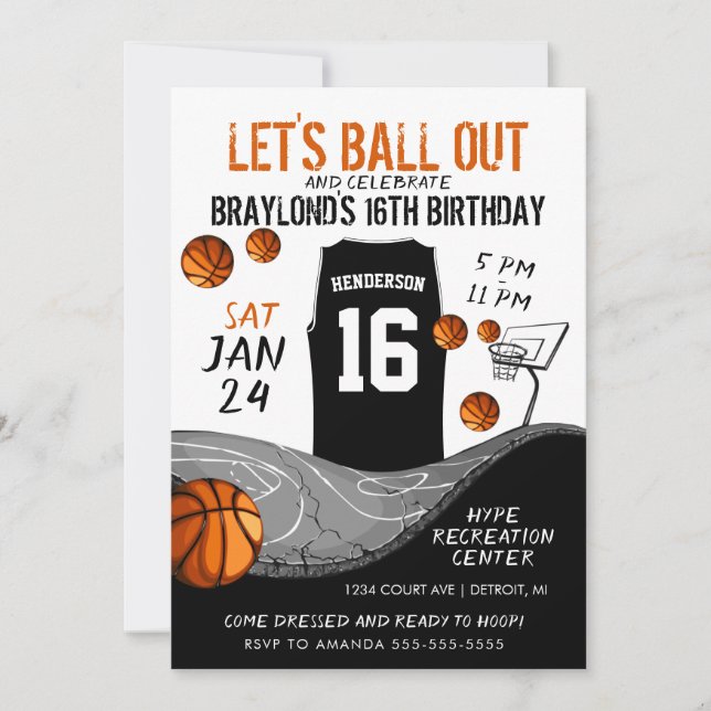 Invitación Cumpleaños de Baloncesto al Aire Libre Deportes (Anverso)