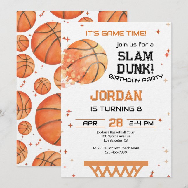 Invitación Cumpleaños de baloncesto de cualquier edad (Anverso / Reverso)