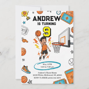 Invitación Cumpleaños de Baloncesto Deportivo Personalizado