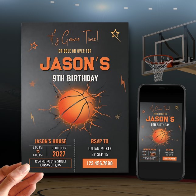 Invitación Cumpleaños de baloncesto editable (Subido por el creador)
