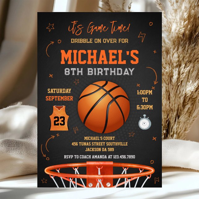 Invitación Cumpleaños de Baloncesto Es Hora de Jugar Deportes (Subido por el creador)