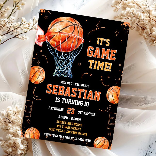Invitación Cumpleaños de Baloncesto Es Hora de Jugar Deportes (Subido por el creador)
