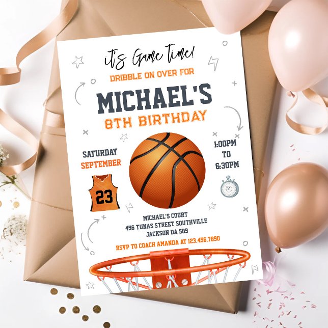 Invitación Cumpleaños de Baloncesto Es Hora del Juego Deporte (Subido por el creador)