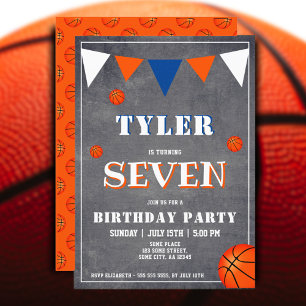 Invitación Cumpleaños de Baloncesto Naranja Pizarra