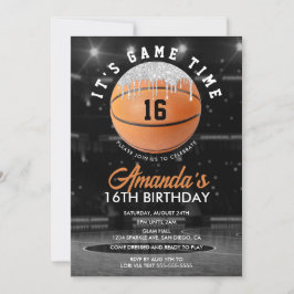 Invitación Cumpleaños de Baloncesto Naranja y Plata