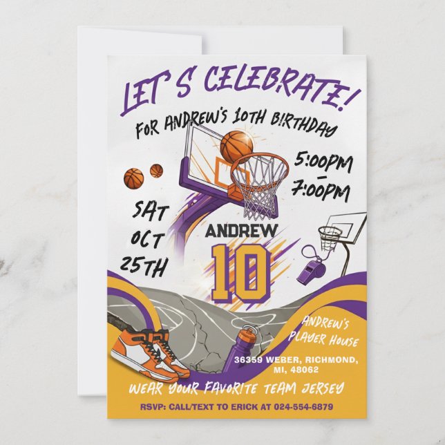 Invitación Cumpleaños de baloncesto para niños personalizado (Anverso)