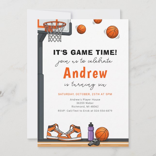 Invitación Cumpleaños de Baloncesto Personalizado  (Anverso)