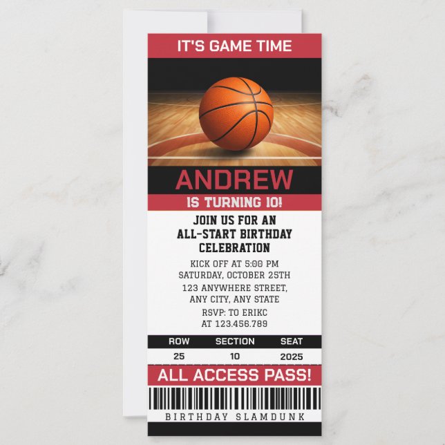 Invitación Cumpleaños de Baloncesto Personalizado con Canasta (Anverso)