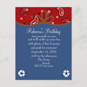 Invitación Cumpleaños de Bandana y Denim Cowgirl