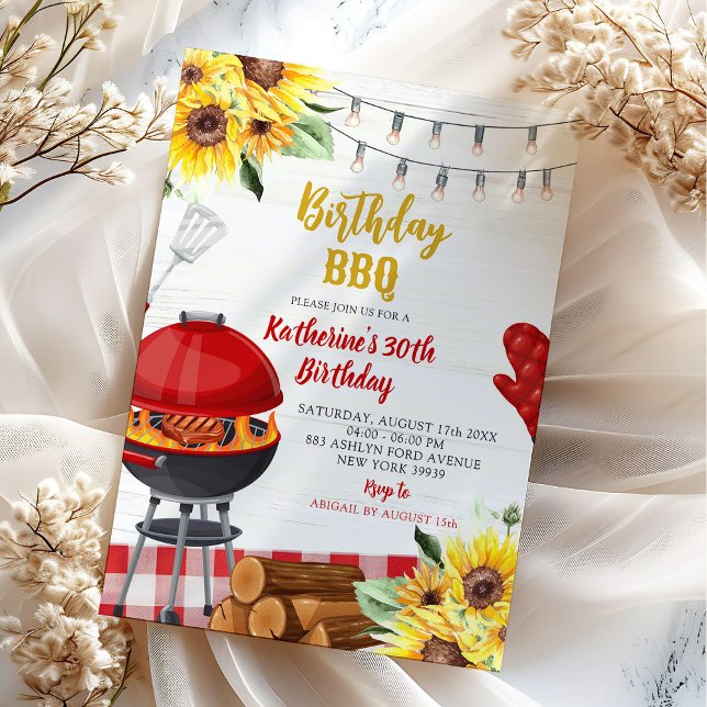 Invitación Cumpleaños de barbacoa al aire libre de Gingham Ro (Subido por el creador)