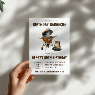 Invitación Cumpleaños de Barbacoa con Ahumador de Carbón