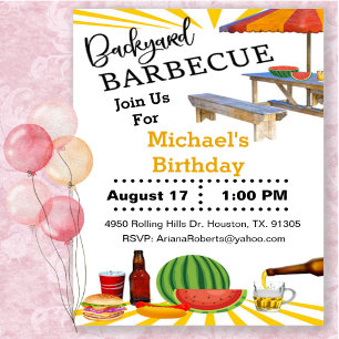 Invitación Cumpleaños de barbacoa en el patio trasero
