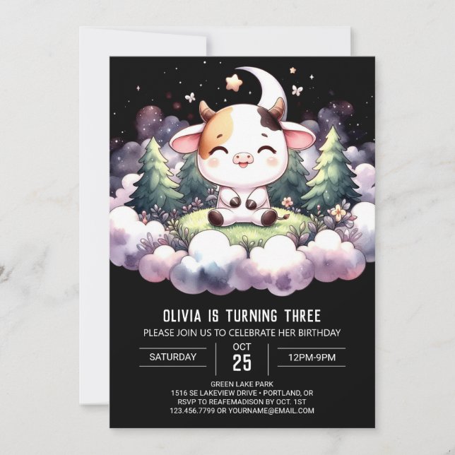 Invitación Cumpleaños de Barnyard Digital Cow (Anverso)