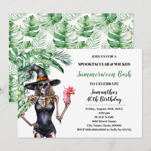 Invitación Cumpleaños de Bash de Piscina de Brujas de Summerw (Anverso / Reverso)