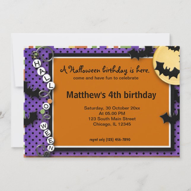 Invitación Cumpleaños de Bat Halloween (Anverso)
