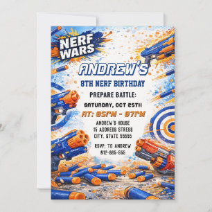 Invitación Cumpleaños de batalla de dardos Nerf para niños pe