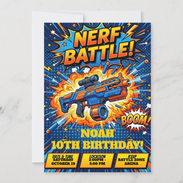 Invitación Cumpleaños de batalla de Nerf  (Anverso)