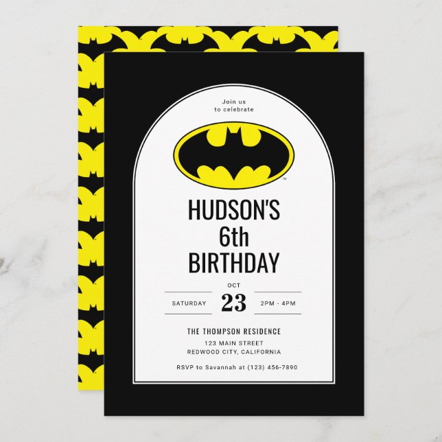 Invitación Cumpleaños de Batman Shield Kids (Anverso / Reverso)