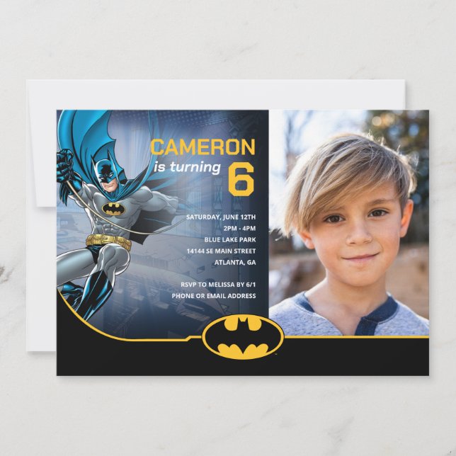 Invitación Cumpleaños de Batman Super Hero - Foto (Anverso)