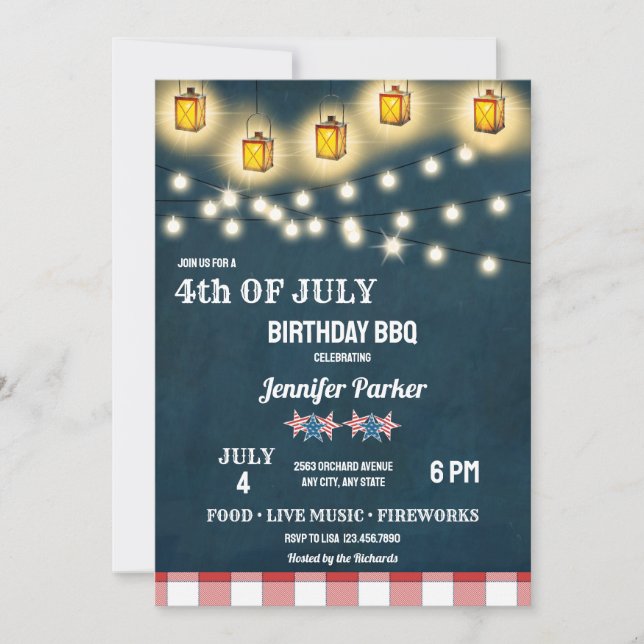 Invitación Cumpleaños de BBQ | 4 de julio (Anverso)