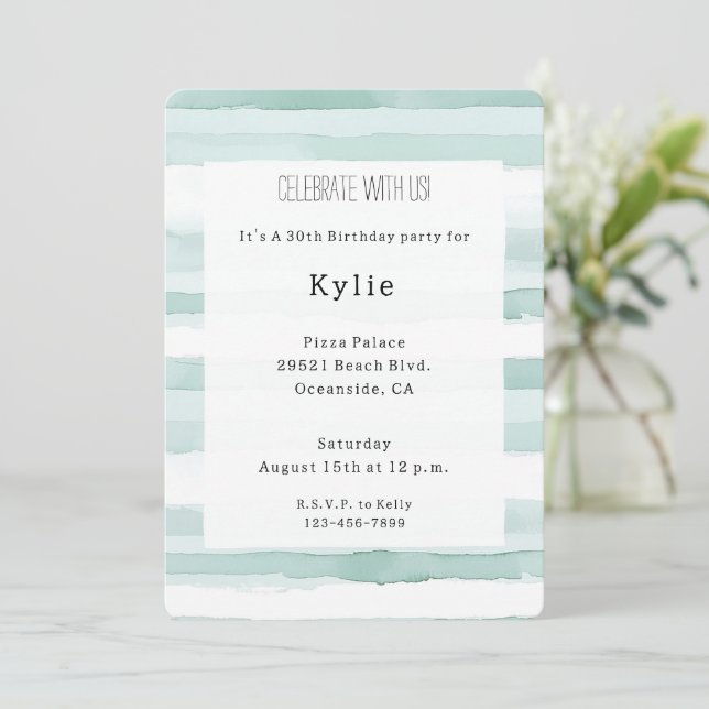Invitación Cumpleaños de Beach Aqua Mint Stripes (Anverso de pie)