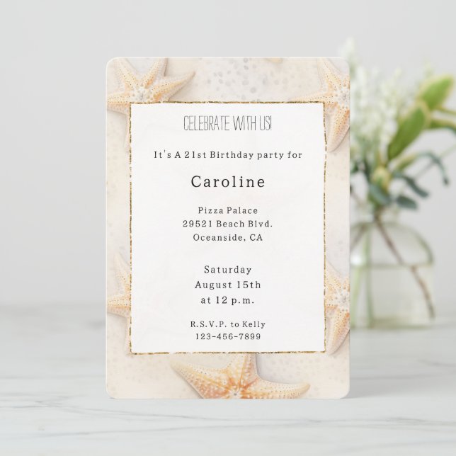 Invitación Cumpleaños de Beach Ocean Starfish (Anverso de pie)