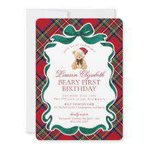 Cumpleaños de Beary Rojo Tartán Cuadros Navidad