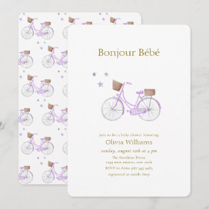Invitación Cumpleaños de Bebe Bicicleta Estrella Morada Bonjo