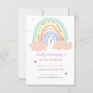 Invitación Cumpleaños de bebé con arcoíris y estrellas person