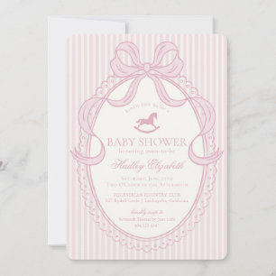 Invitación Cumpleaños de Bebé con Caballo de Balanza y Lazo C