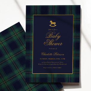 Invitación Cumpleaños de Bebé con Caballo de Madera a Cuadros