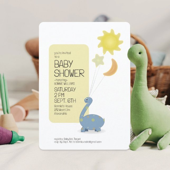 Invitación Cumpleaños de Bebé con Dino Azul y Globos de Mylar (Subido por el creador)